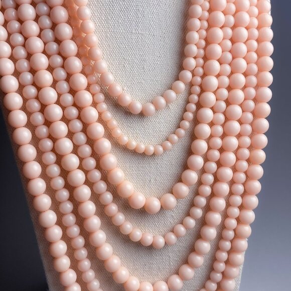 Baublebar Mutli Strand Layered Pastel Pink Peach Beaded Large Statement Necklace - Picture 2 of 12